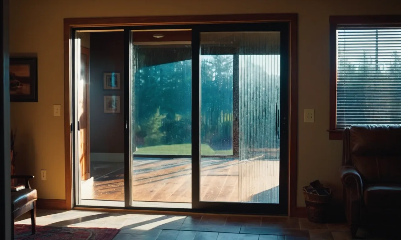 A painting capturing the rugged beauty of a sliding glass door's rough opening, showcasing the interplay of light and shadow amidst the jagged edges.