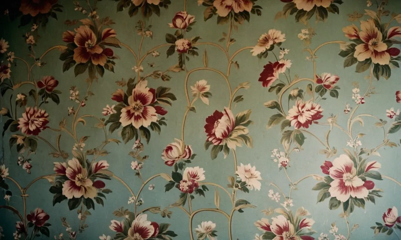 A close-up photograph capturing peeling wallpaper with faded floral patterns, revealing the history of the room and questioning the dilemma of whether to preserve or paint over it.