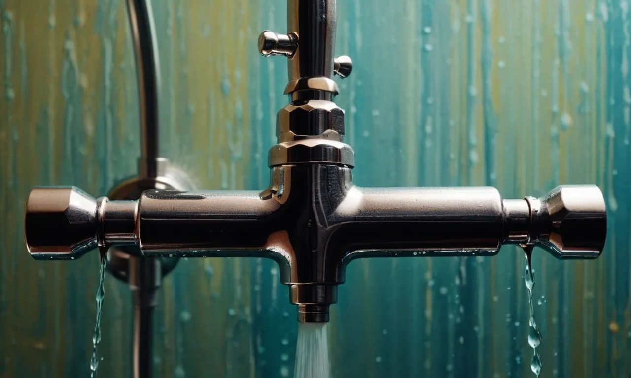 A painting capturing the vulnerability of a loose shower faucet, hanging precariously from the wall, symbolizing the fragility of stability.