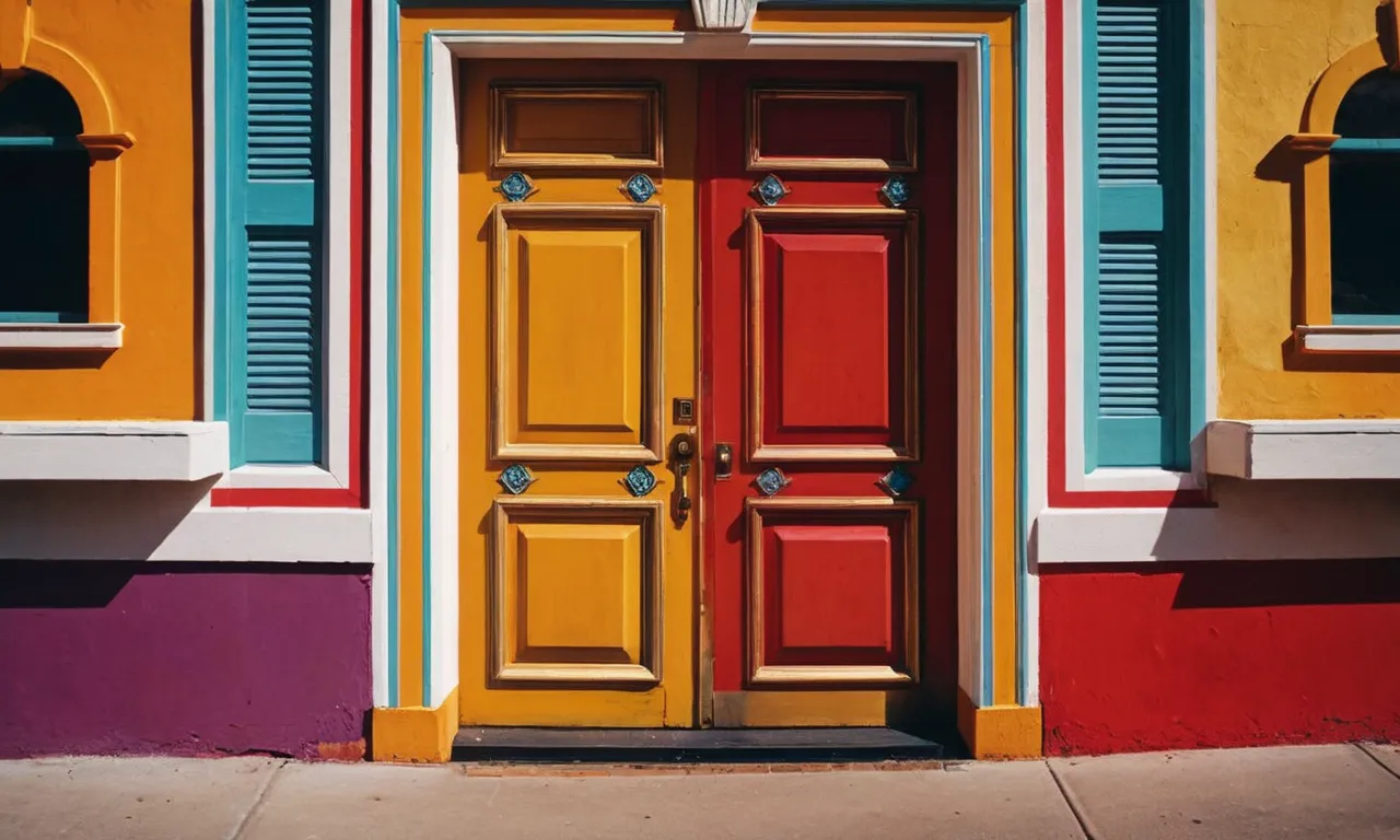 A painting captures the essence of a door, painted in vibrant colors, representing the anticipation, curiosity, and transformative power of hearing a knock, symbolizing the spiritual journey that awaits beyond.