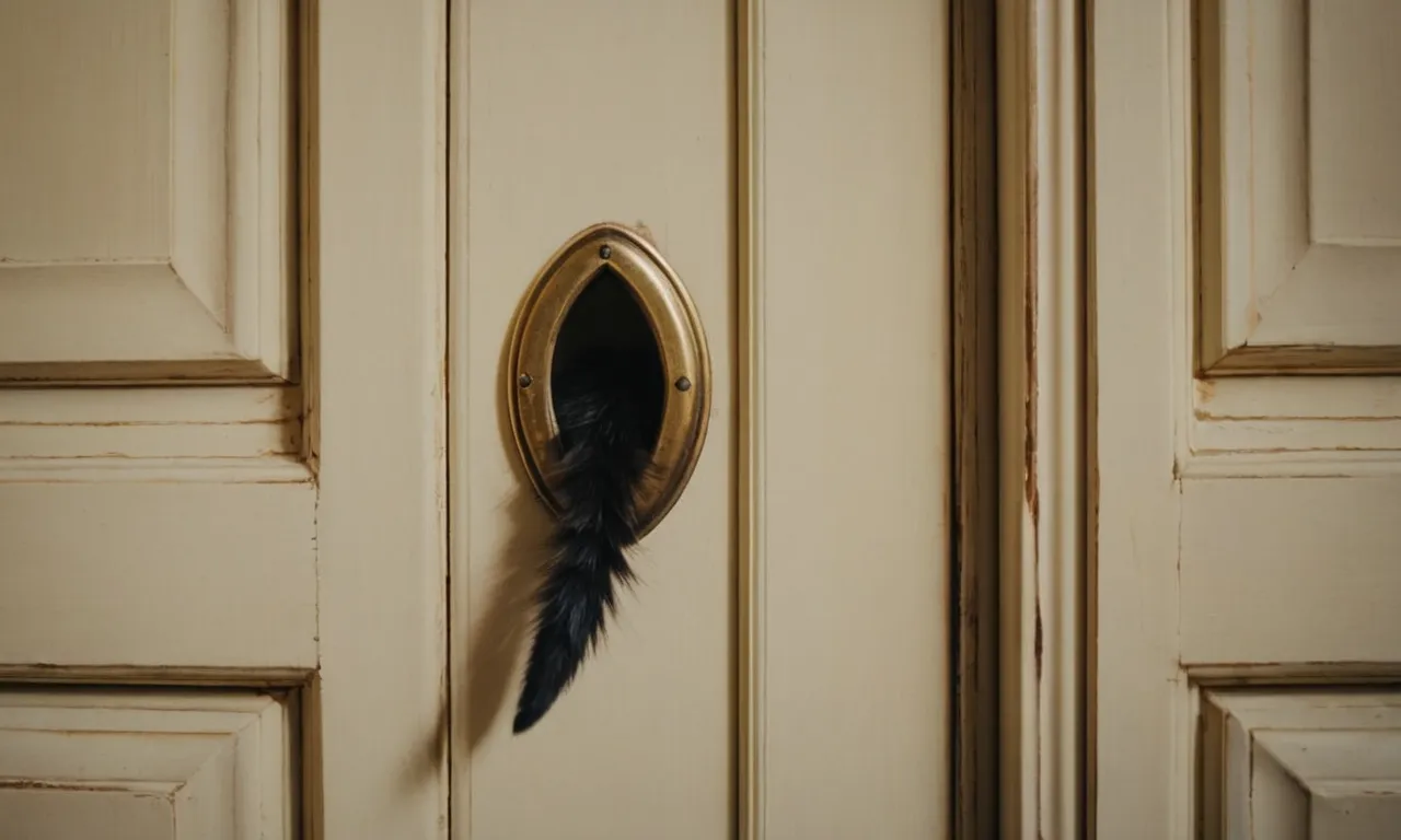 A close-up shot capturing the delicate tip of a cat's tail, showing the pain and vulnerability after being accidentally trapped in a door.