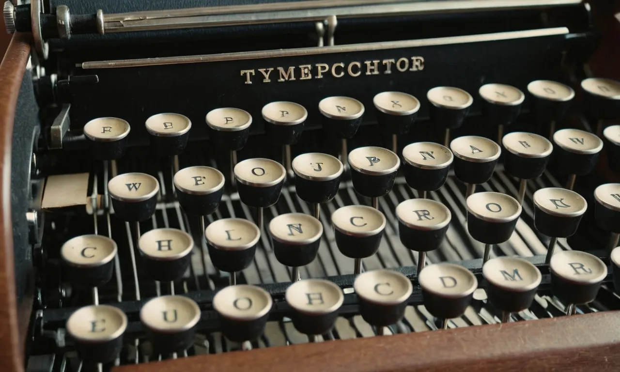 A close-up photograph of a vintage typewriter, showcasing its intricate keyboard with numerous keys, vividly capturing the essence of something that holds many keys yet cannot unlock a physical door.