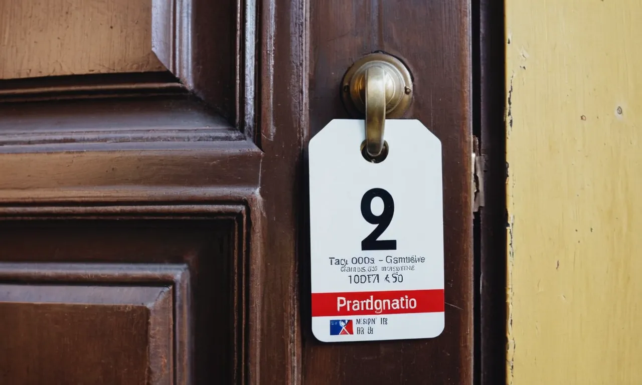 A close-up photo of a door with a neatly displayed tag number, capturing the intricate details of the tag and showcasing its importance in identifying and organizing spaces.