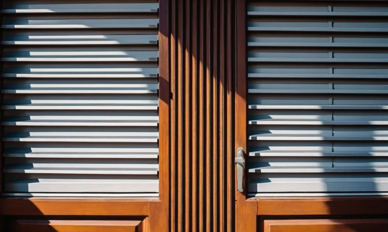 A louvered door painting captures the essence of functionality and elegance, showcasing the intricate play of light and shadow through its slatted design, inviting curiosity and offering glimpses of what lies beyond.