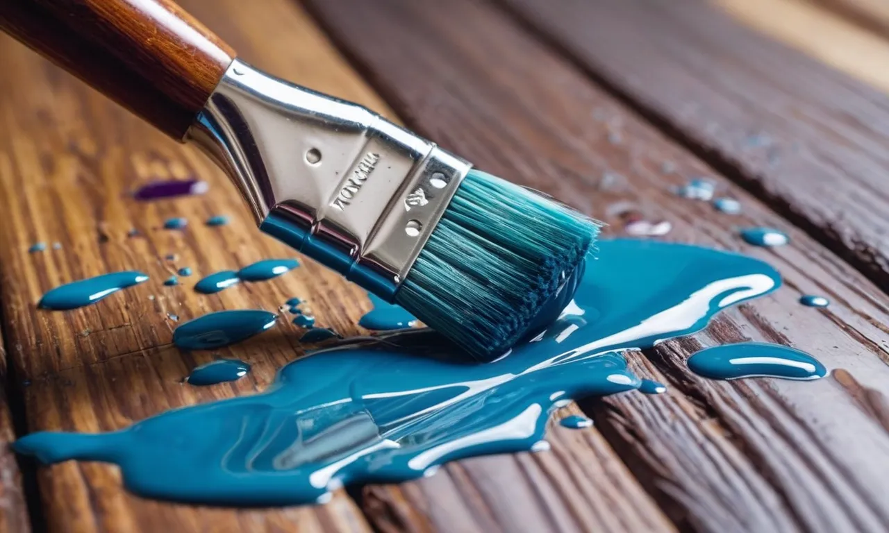 A close-up image of a paintbrush dipped in vibrant acrylic enamel paint, meticulously applying a smooth, glossy coat onto a wooden surface, showcasing its versatility for various decorative and protective applications.