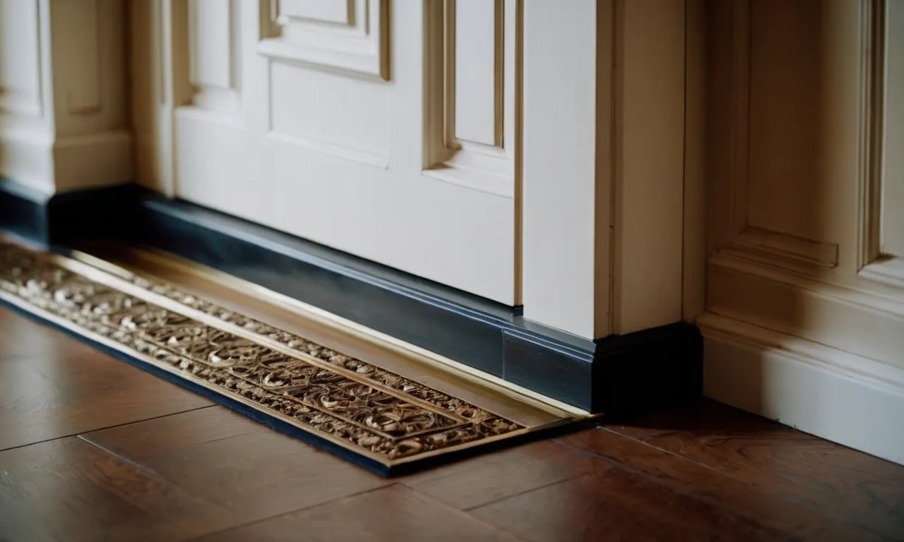 A close-up shot capturing the intricate details of the threshold, showcasing the bottom of a door frame with its smooth transition from the floor, adding a touch of elegance to the composition.