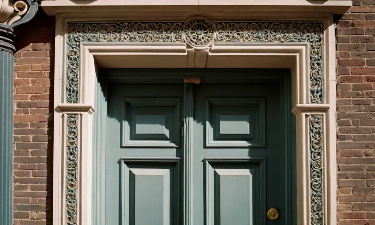 A photograph capturing the intricate details of a door's lintel, showcasing the architectural element that spans the top of the doorway, providing structural support and visual appeal.