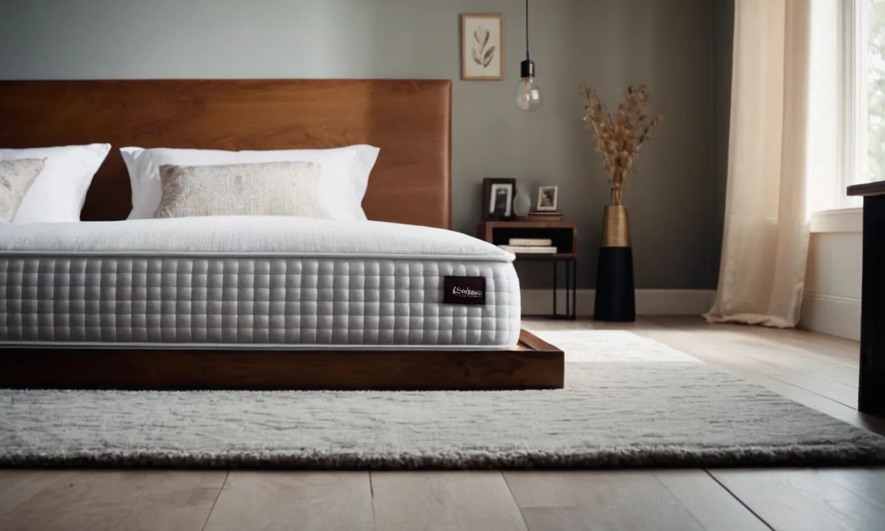 The photo captures a minimalist bedroom with a mattress placed directly on the floor. A soft, textured rug lies beneath it, adding warmth and comfort while maintaining the simplicity of the space.