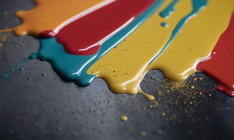 A close-up shot of a metal surface covered in vibrant acrylic paint, showcasing the smooth texture and adhesion of the paint, answering the question "will acrylic paint stick to metal."