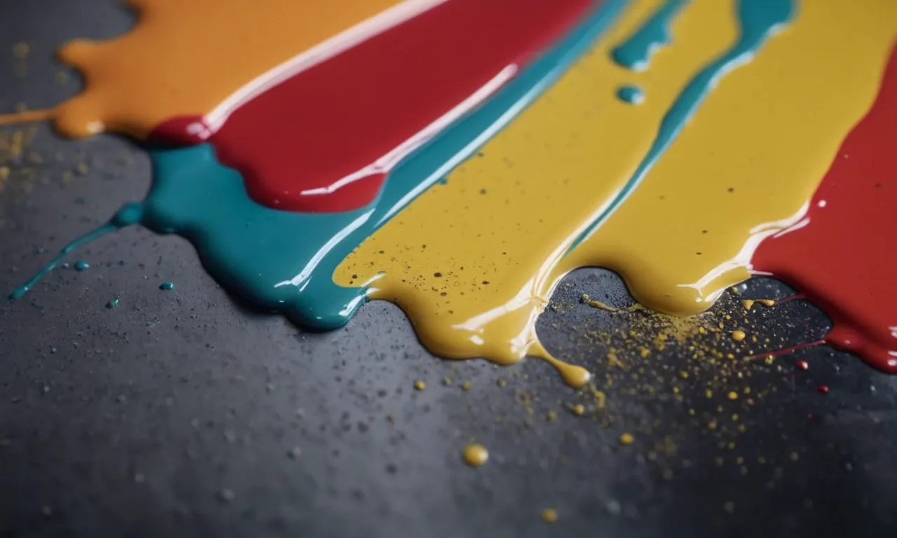 A close-up shot of a metal surface covered in vibrant acrylic paint, showcasing the smooth texture and adhesion of the paint, answering the question "will acrylic paint stick to metal."