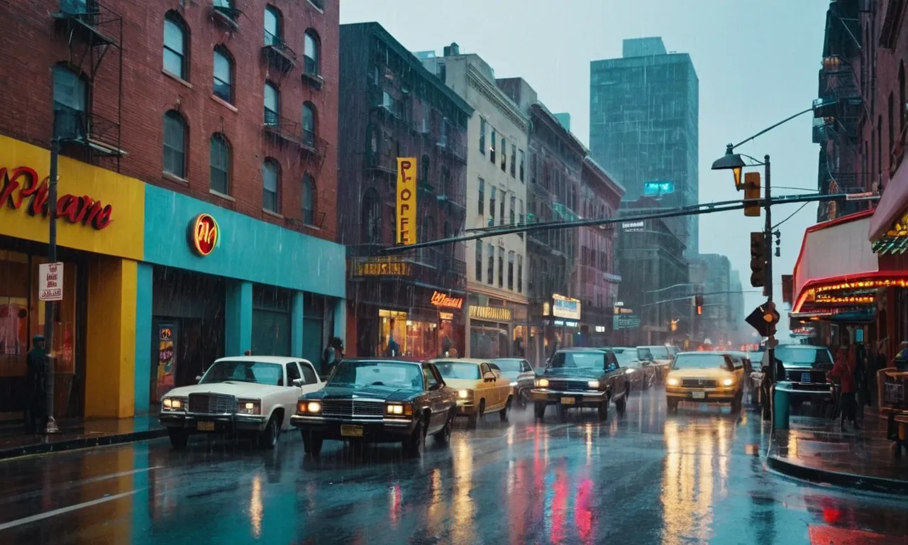 A vibrant, rain-soaked cityscape captures a mural painted with acrylics. As droplets cascade down the artwork, the question lingers, will the colors fade or endure?