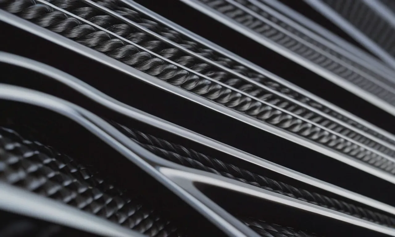 A close-up shot capturing the intricate weave pattern of carbon fiber, showcasing its glossy texture, while a hand holding a paintbrush hovers nearby, pondering the possibility of painting this unique material.