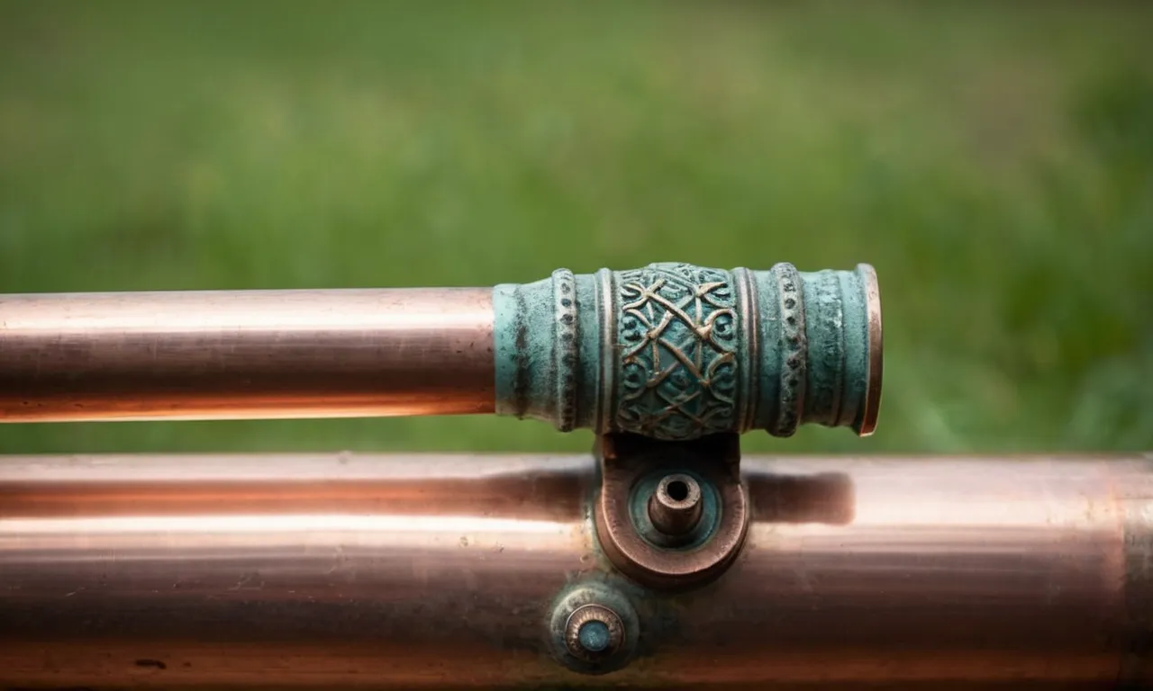 A photograph capturing the intricate details of a copper pipe, showcasing its natural patina, reflecting the rustic beauty and resilience of everyday objects.