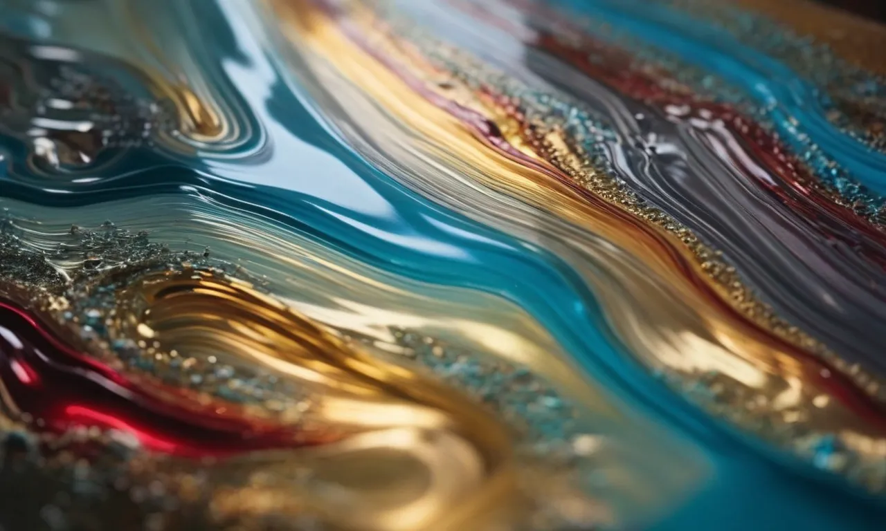 A mesmerizing canvas captures the delicate dance of transparency and transformation, as layers of paint gracefully flow over a glossy clear coat, revealing the beauty of possibility.
